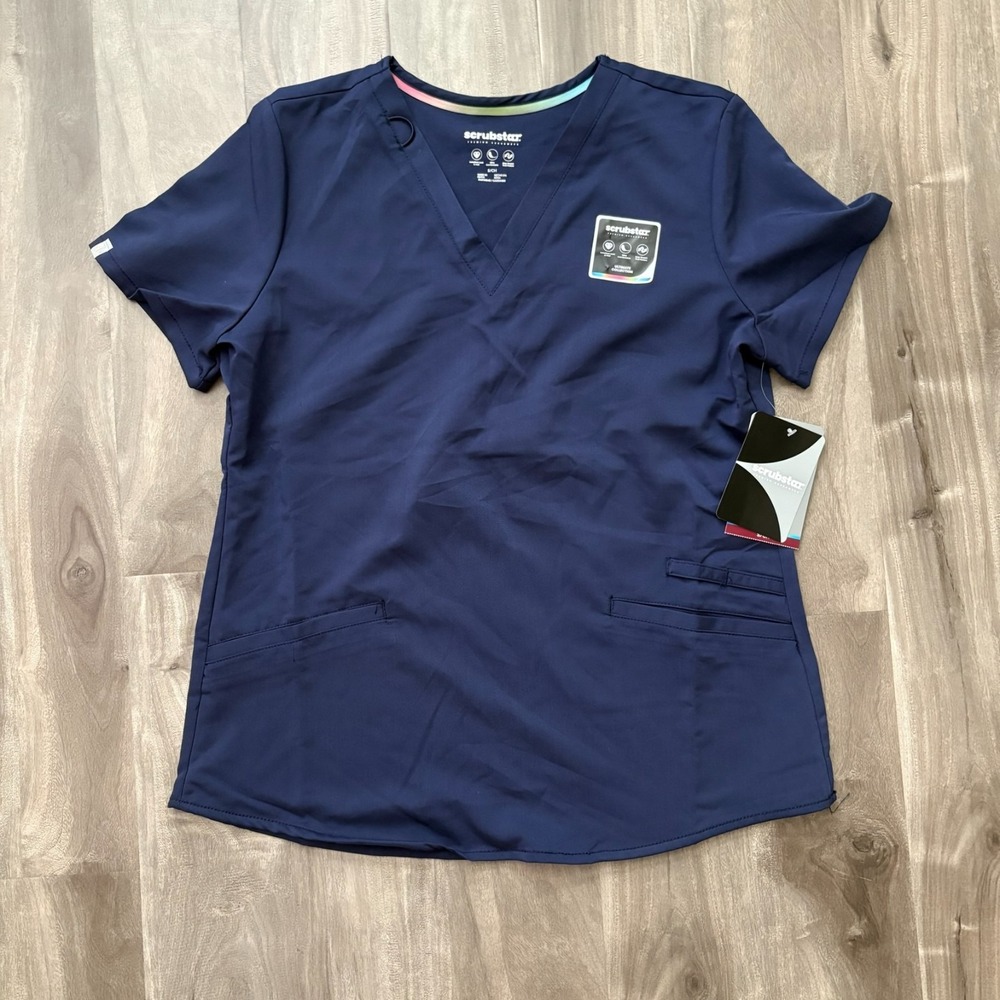 scrubstar Ultimate Collection Scrub Top NWT Womens S Navy Blue V-Neck Stretch PR